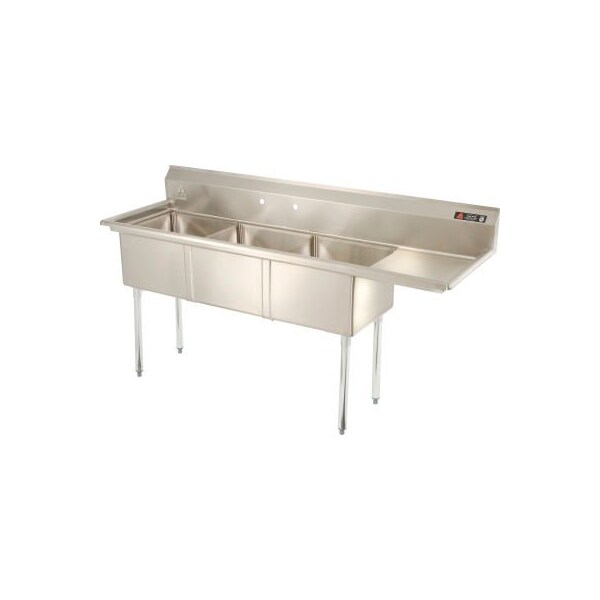 Aero Aero Manufacturing Company AF3-1818-18R Three Bowl SS Sink, 18 x 18, Right Side Drainboard AF3-1818-18R - main